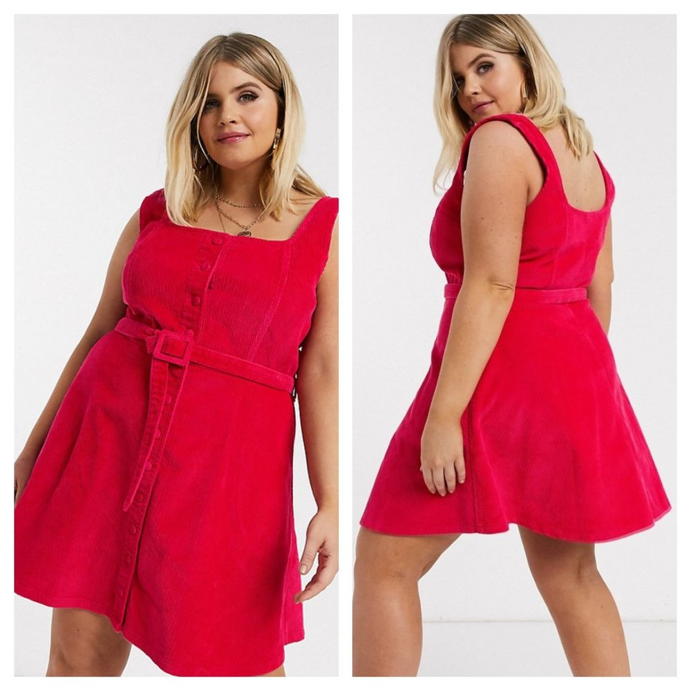 ASOS Corduroy Sleeveless Skater Dress in Raspberry NWT sz 14